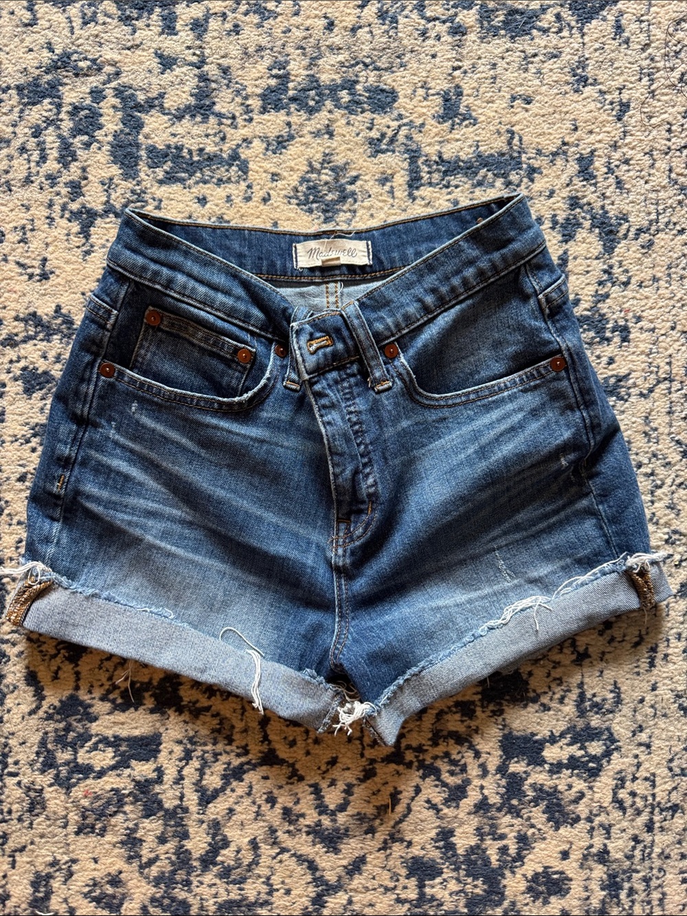 Madewell Dark Blue High-Rise Rolled Hem Denim Shorts